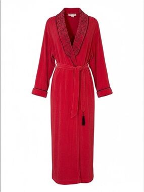 Veg Christian Dior Velvety Robe Contrast Embroidery Hot Pink Black One Size Read